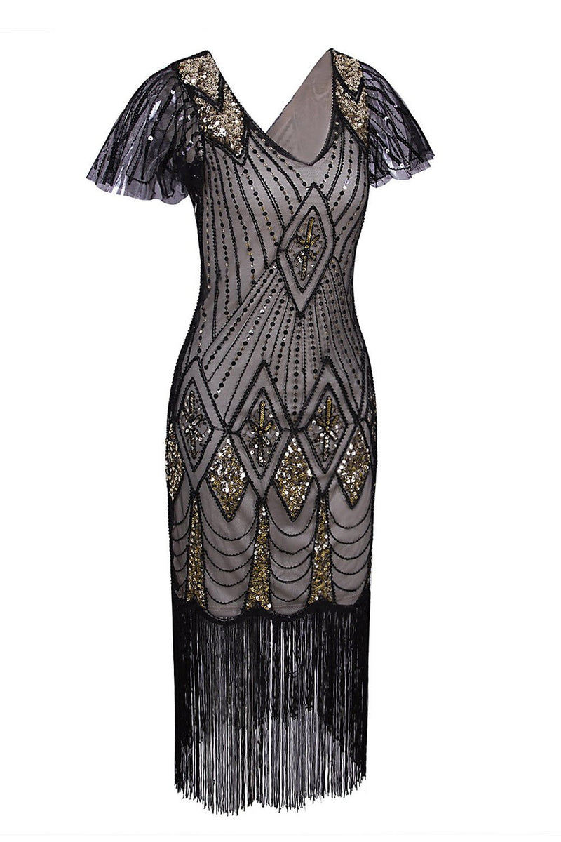 Load image into Gallery viewer, Flapper Black 1920s Sequins Dress