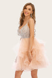 Pink Beaded Short Graduation Dress