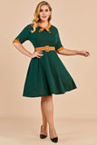 Green V Neck Swing Party Dress