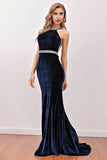 Navy Mermaid Velvet Long Formal Dress