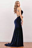 Navy Mermaid Velvet Long Formal Dress