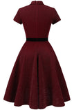 Burgundy 50s Vintage Dress with Sleeves