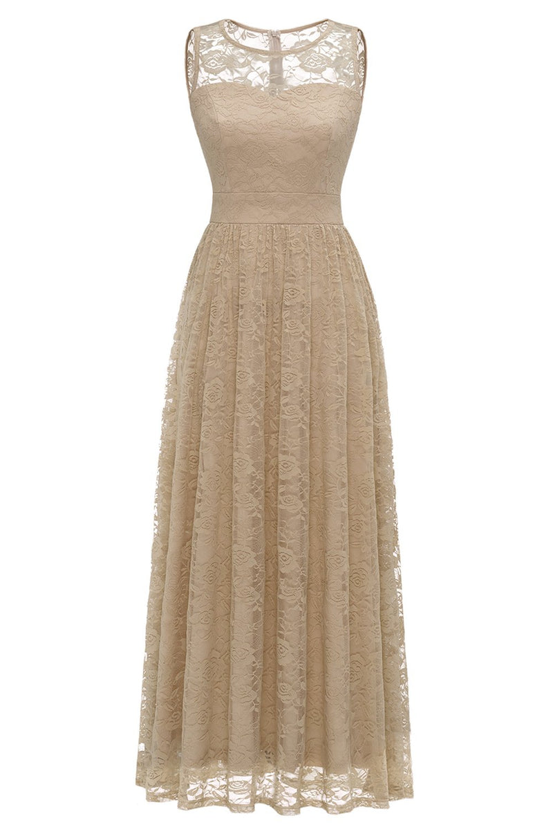 Load image into Gallery viewer, Champagne Long Lace Formal Dress