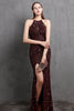 Load image into Gallery viewer, Burgundy Sequin Long Formal Dress with Slit