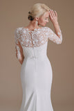 White Mermaid Long Sleeves Sweep Train Wedding Dress with Lace