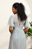 Grey V-Neck Chiffon A-Line Bridesmaid Dress