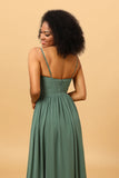 A Line Spaghetti Straps Eucalyptus Long Bridesmaid Dress with Split Front