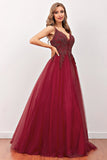 Burgundy Beaded Long Formal Dress