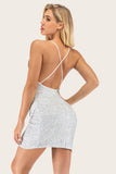 Silver Sequin Bodycon Cocktail Dress