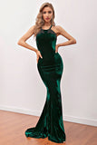 Dark Green Mermaid Velvet Long Evening Dress