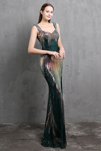 Gold Mermaid Sequin V Neck Formal Dress