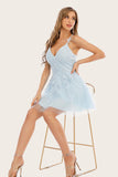 Blue Appliques Graduation Dress