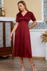 Load image into Gallery viewer, Burgundy/Ivory V Neck Wedding Guest Dress
