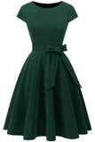 Dark Green Vintage 1950s Dress with Sash