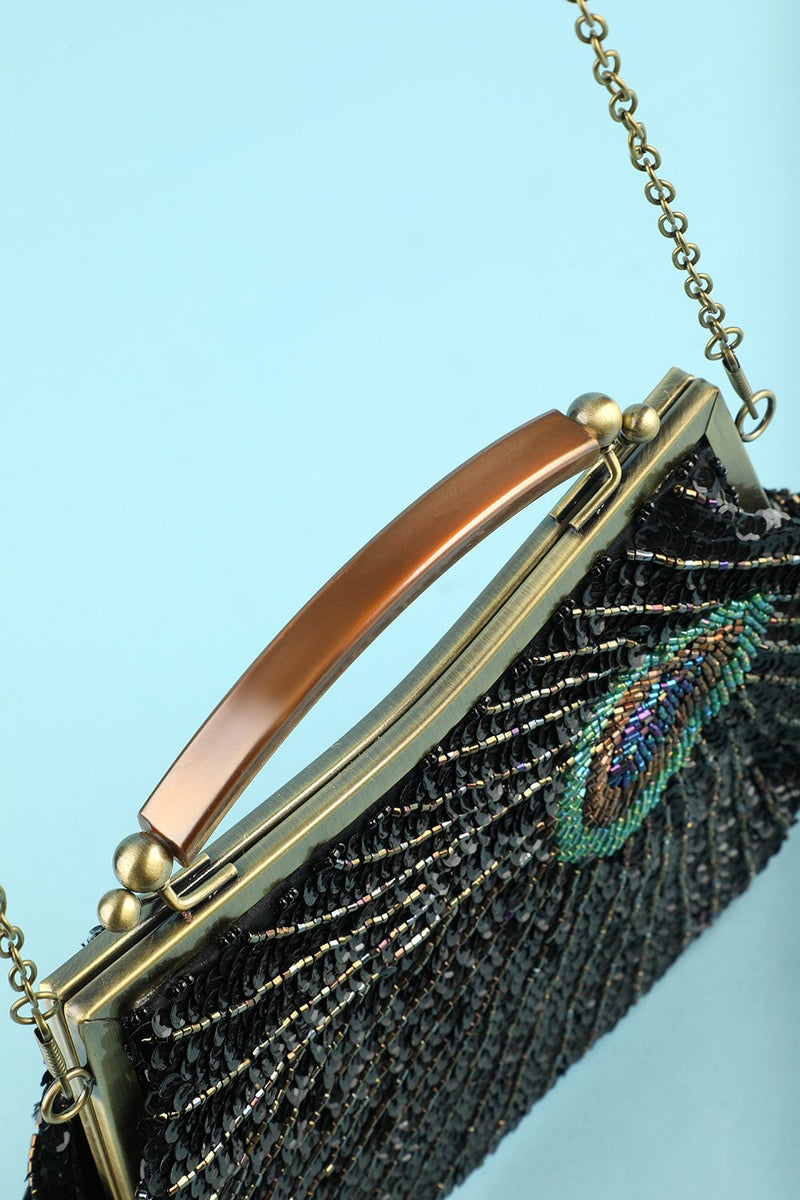 Load image into Gallery viewer, Black Beaded Evening Bag