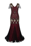 Burgundy 1920s Sequins Flapper Long Dress