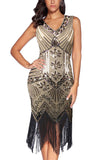 Gold Glitter Fringe 1920s Flapper Dress