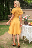 Elegant Yellow V Neck Vintage Dress