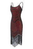 Black Red Spaghetti Straps 1920s Dress