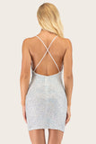 Silver Sequin Bodycon Cocktail Dress