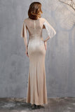 Champagne Velvet Mermaid Long Formal Dress