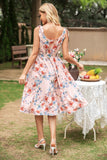 Pink Round Neck Printed Summer Dress