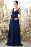 V neck Long Maternity Bridesmaid Dress