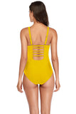 Open Back Solid Color One-Piece Swimwear