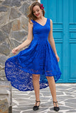 Royal Blue Asymmetrical Lace Dress