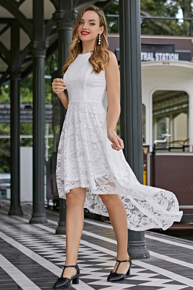 Load image into Gallery viewer, Asymmetric White Lace Dress
