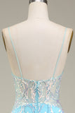 Blue Spaghetti Straps Sparkly Mermaid Formal Dress