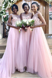 Sparkly Beaded Long Tulle Bridesmaid Formal Dress