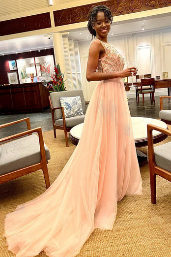 Sparkly Beaded Long Tulle Bridesmaid Formal Dress