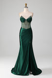 Dark Green Strapless Corset Mermaid Pleated Formal Dress