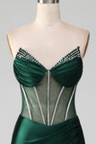 Dark Green Strapless Corset Mermaid Pleated Formal Dress