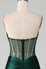 Load image into Gallery viewer, Dark Green Strapless Corset Mermaid Pleated Formal Dress