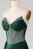 Load image into Gallery viewer, Dark Green Strapless Corset Mermaid Pleated Formal Dress