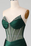 Dark Green Strapless Corset Mermaid Pleated Formal Dress