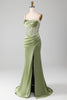 Load image into Gallery viewer, Sage Green Spaghetti Straps Satin Pleated Mermaid Corset Formal Dress