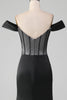 Load image into Gallery viewer, Black Off the Shoulder Satin Corset Mermaid Formal Dress with Slit
