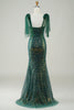 Load image into Gallery viewer, Sparkly Dark Green Mermaid Sequin Long Formal Dress with Slit
