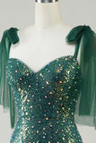 Sparkly Dark Green Mermaid Sequin Long Formal Dress with Slit