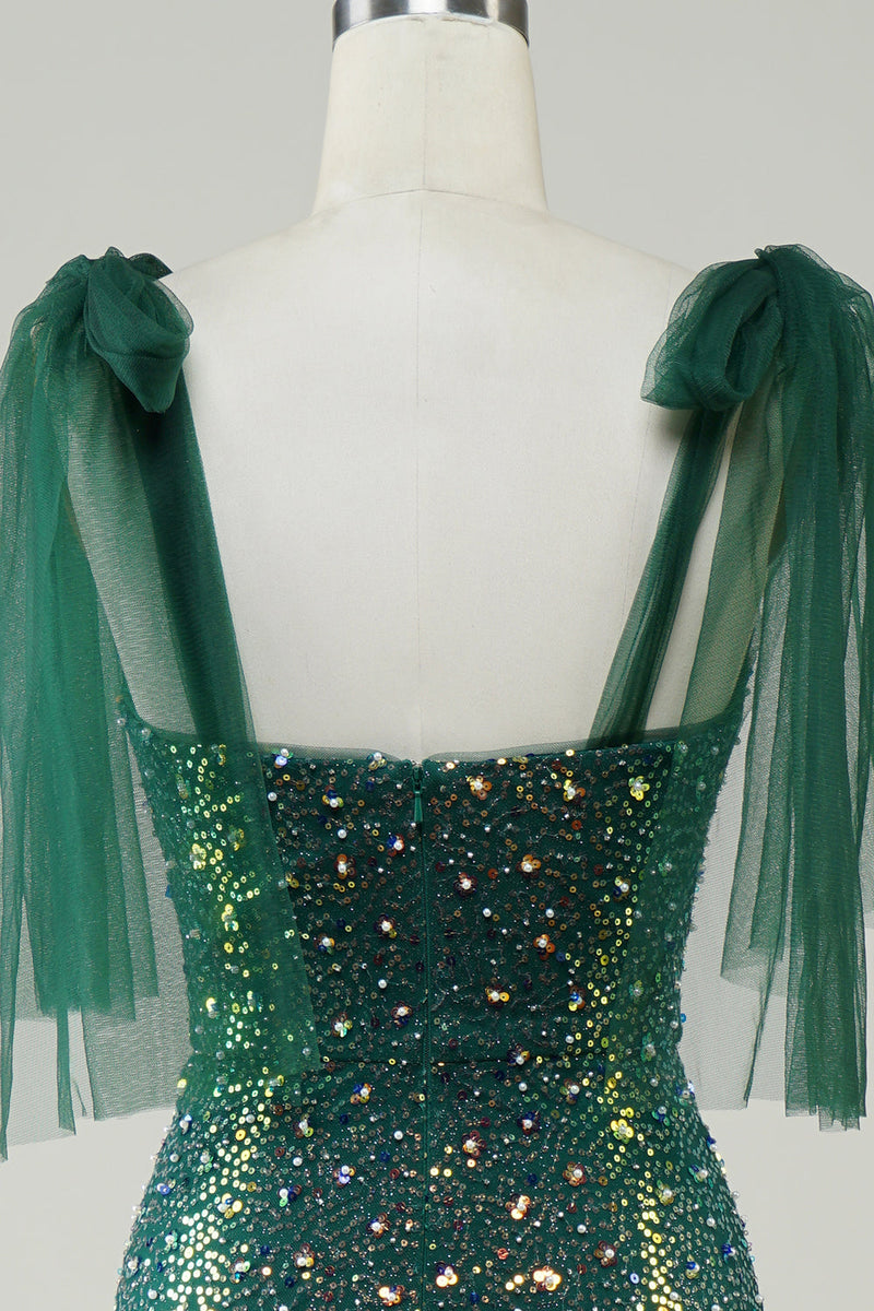 Load image into Gallery viewer, Sparkly Dark Green Mermaid Sequin Long Formal Dress with Slit