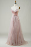 Blush A-Line Corset Long Tulle Formal Dress with Appliques