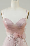 Blush A-Line Corset Long Tulle Formal Dress with Appliques