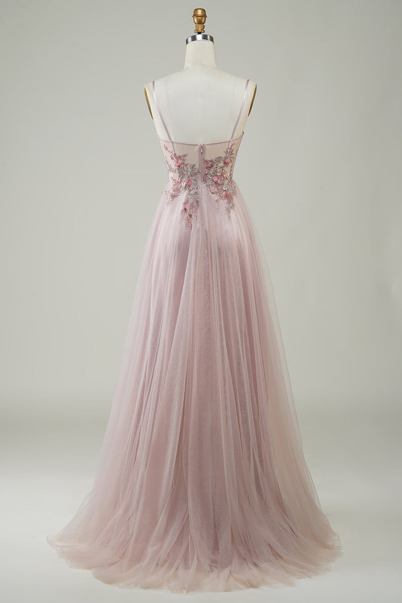 Load image into Gallery viewer, Blush Corset A-Line Long Formal Dress with Flowers