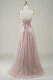 Blush Corset A-Line Long Formal Dress with Flowers