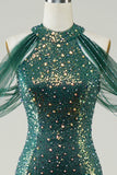 Sparkly Dark Green Sequin Mermaid Long Formal Dress