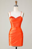 Sparkly Orange Beaded Corset Tight Short Formal Dress