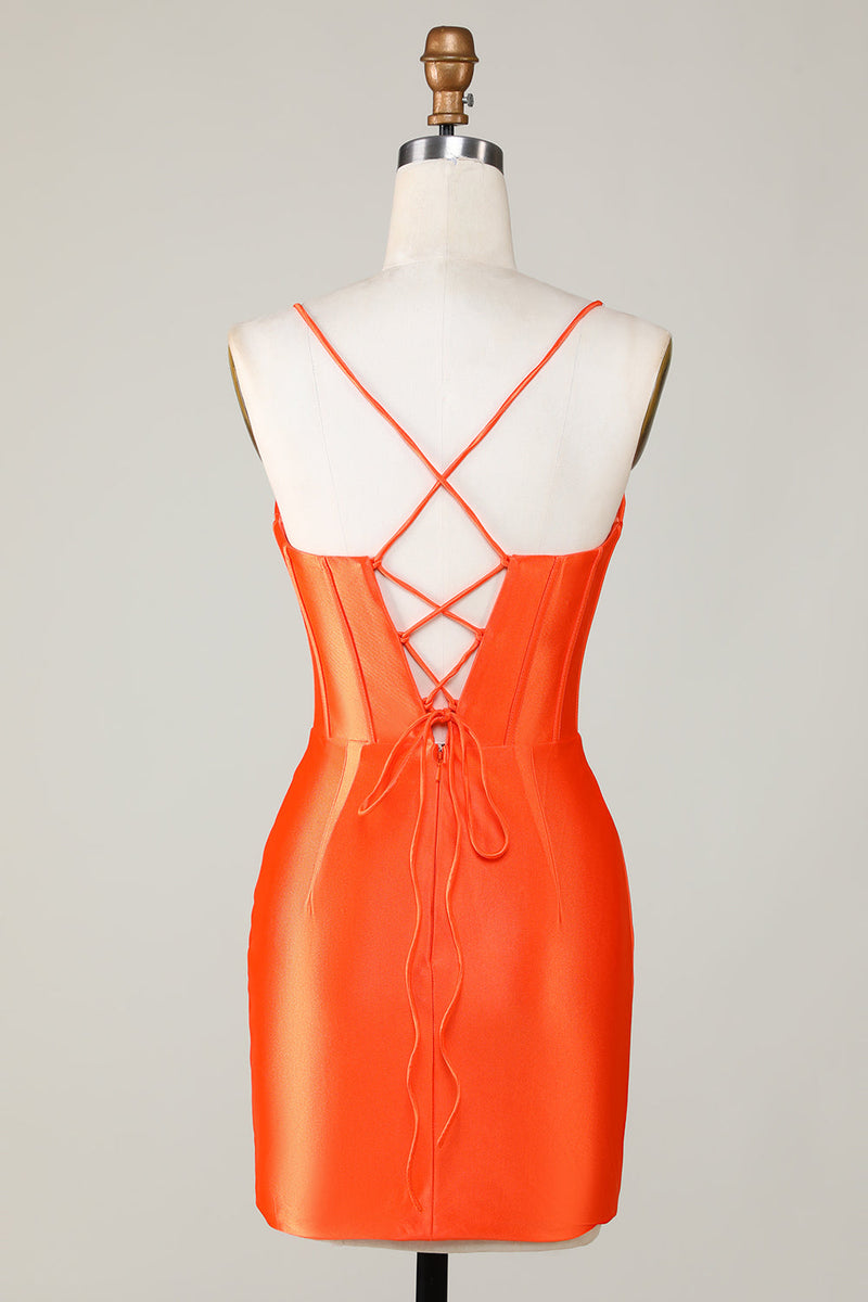 Load image into Gallery viewer, Sparkly Orange Beaded Corset Tight Short Formal Dress